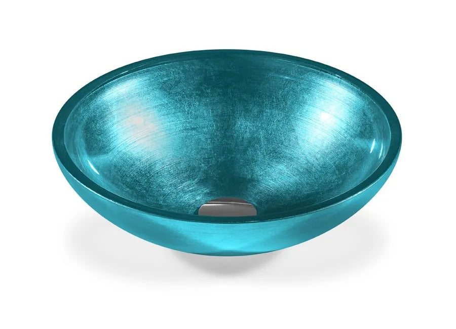 SICIS® Doh Glaswaschbecken Pavon rund in Petrol – Aufsatzwaschbecken Ø 40 cm aus bleifreiem Glas mit Rigato-Rillenstruktur