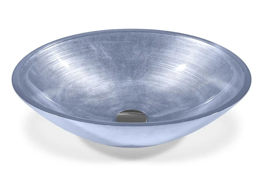 SICIS® Doh Glaswaschbecken Pestum oval in Eisblau – Aufsatzwaschbecken 50 × 40 cm aus bleifreiem Glas mit Rigato-Rillenstruktur
