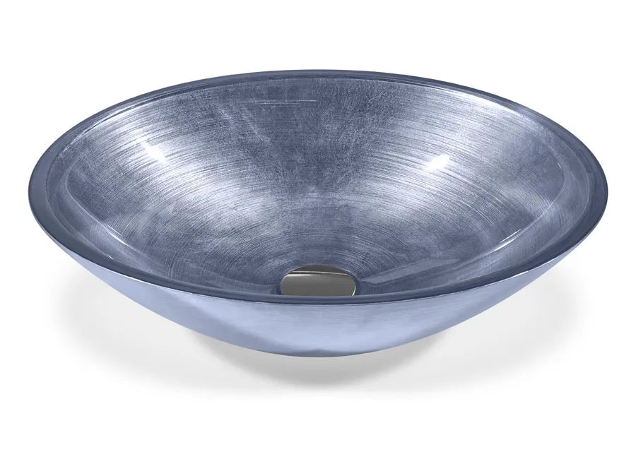 SICIS® Doh Glaswaschbecken Pural oval in Meeresblau – Aufsatzwaschbecken 50 × 40 cm aus bleifreiem Glas mit Rigato-Rillenstruktur