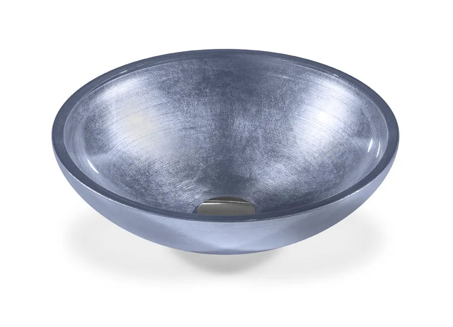 SICIS® Doh Glaswaschbecken Pural rund in Meeresblau – Aufsatzwaschbecken Ø 40 cm aus bleifreiem Glas mit Rigato-Rillenstruktur