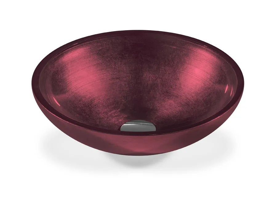 SICIS® Doh Glaswaschbecken Ruby 4 rund in Weinrot – Aufsatzwaschbecken Ø 40 cm aus bleifreiem Glas mit Rigato-Rillenstruktur
