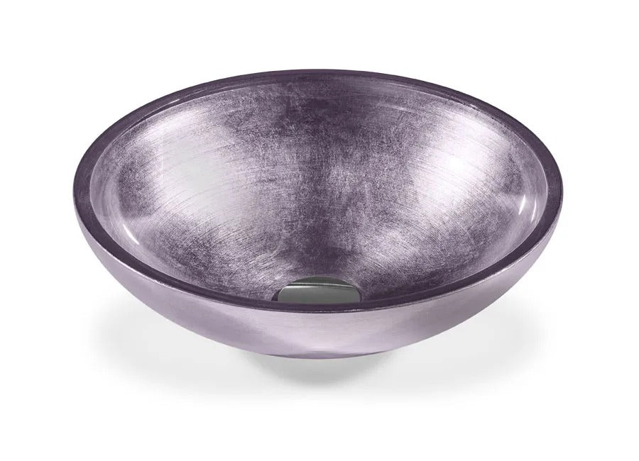 SICIS® Doh Glaswaschbecken Sakirma 5 rund in Violett – Aufsatzwaschbecken Ø 40 cm aus bleifreiem Glas mit Rigato-Rillenstruktur