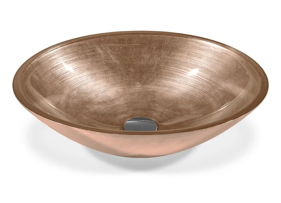 SICIS® Doh Glaswaschbecken Selenity 2 oval in Roségold – Aufsatzwaschbecken 50 × 40 cm aus bleifreiem Glas mit Rigato-Rillenstruktur