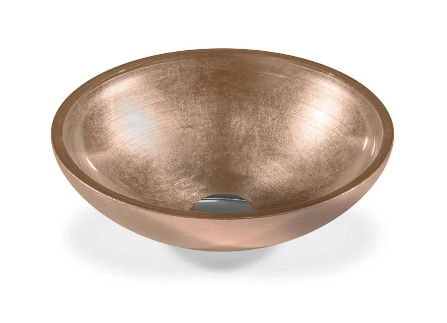 SICIS® Doh Glaswaschbecken Selenity 2 rund in Roségold – Aufsatzwaschbecken Ø 40 cm aus bleifreiem Glas mit Rigato-Rillenstruktur