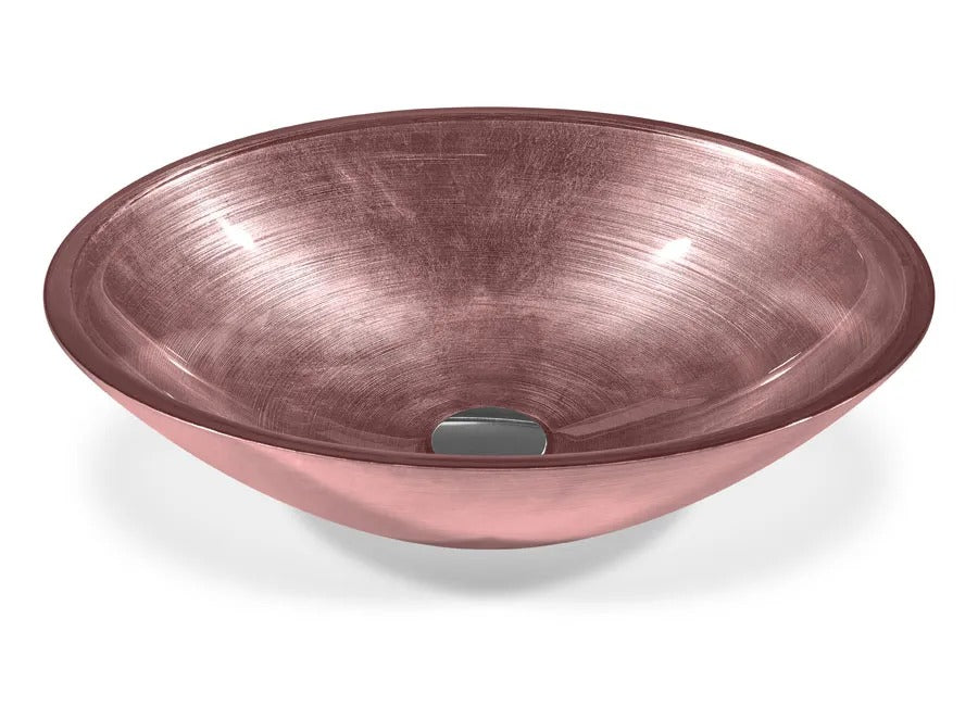 SICIS® Doh Glaswaschbecken Selmak 2 oval in Altrosa – Aufsatzwaschbecken 50 × 40 cm aus bleifreiem Glas mit Rigato-Rillenstruktur