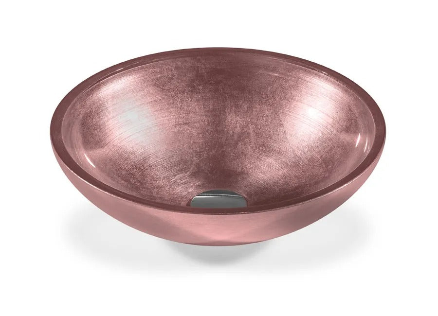 SICIS® Doh Glaswaschbecken Selmak 2 rund in Altrosa – Aufsatzwaschbecken Ø 40 cm aus bleifreiem Glas mit Rigato-Rillenstruktur