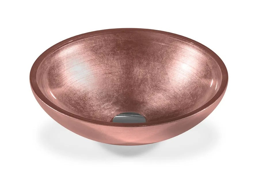 SICIS® Doh Glaswaschbecken Selmak 4 rund in Altrosa – Aufsatzwaschbecken Ø 40 cm aus bleifreiem Glas mit Rigato-Rillenstruktur
