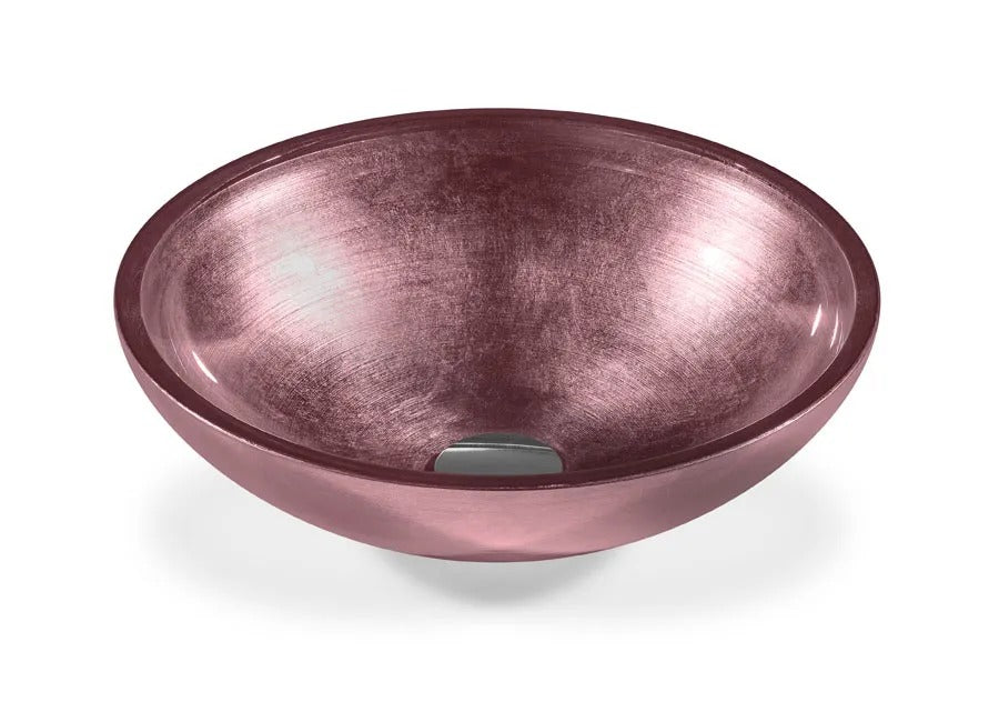 SICIS® Doh Glaswaschbecken Selmak rund in Mauve – Aufsatzwaschbecken Ø 40 cm aus bleifreiem Glas mit Rigato-Rillenstruktur