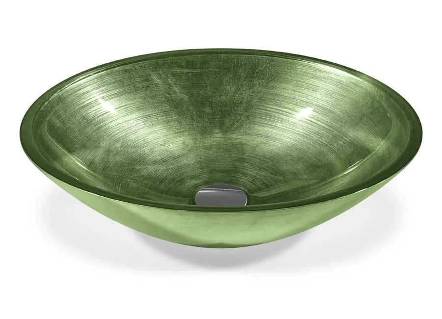SICIS® Doh Glaswaschbecken Sevalnim 2 oval in Grün – Aufsatzwaschbecken 50 × 40 cm aus bleifreiem Glas mit Rigato-Rillenstruktur