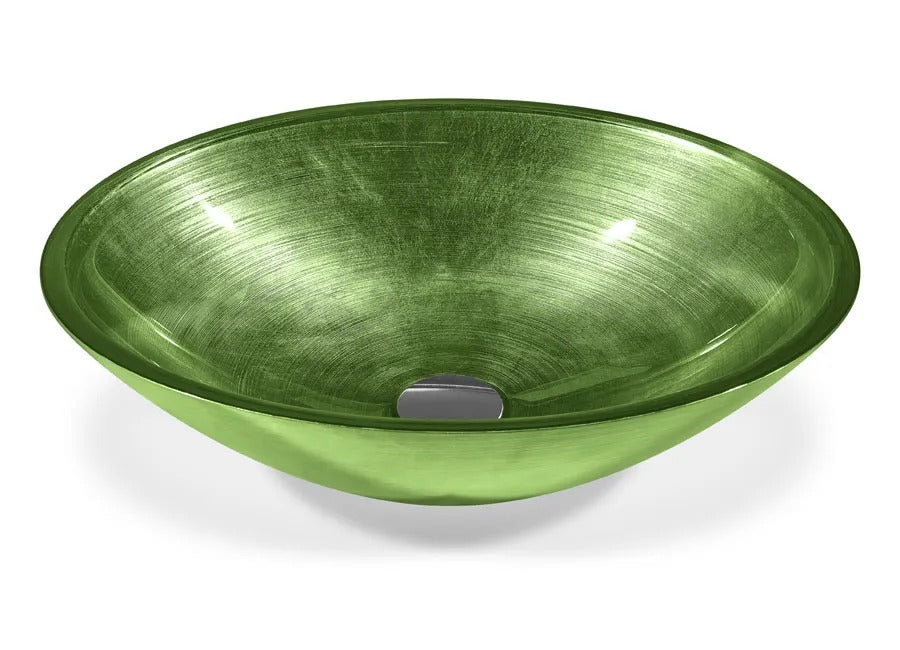 SICIS® Doh Glaswaschbecken Sevalnim oval in Grün – Aufsatzwaschbecken 50 × 40 cm aus bleifreiem Glas mit Rigato-Rillenstruktur