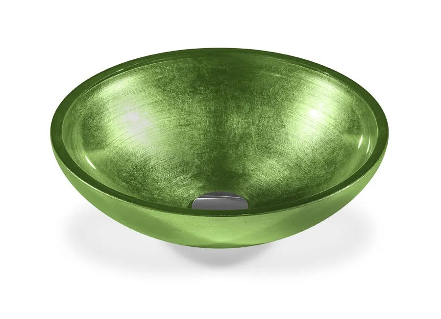 SICIS® Doh Glaswaschbecken Sevalnim rund in Grün – Aufsatzwaschbecken Ø 40 cm aus bleifreiem Glas mit Rigato-Rillenstruktur