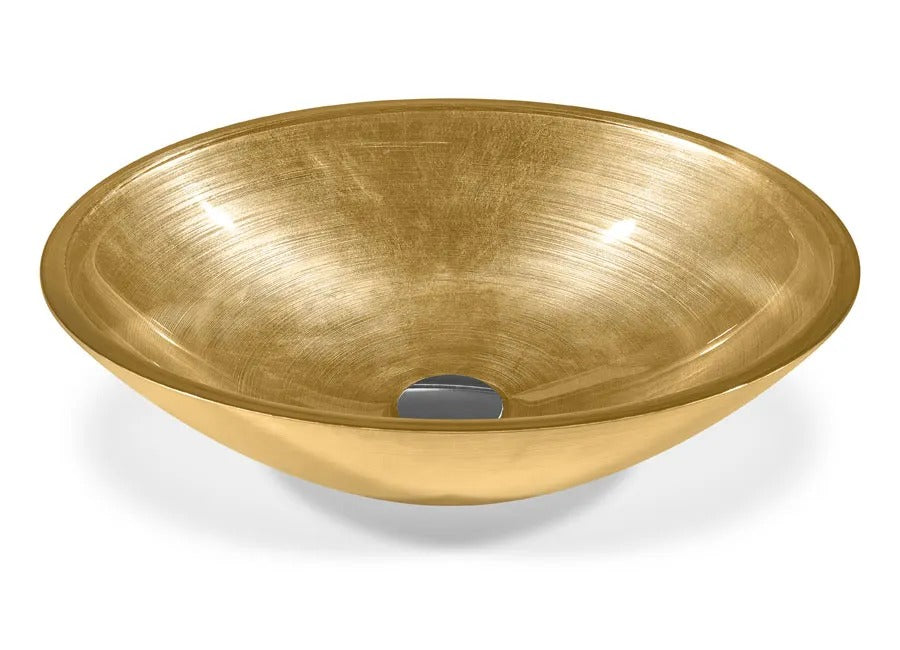 SICIS® Doh Glaswaschbecken Soleil 3 oval in Orangegold – Aufsatzwaschbecken 50 × 40 cm aus bleifreiem Glas mit Rigato-Rillenstruktur