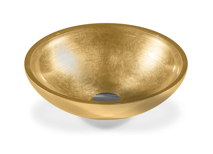 SICIS® Doh Glaswaschbecken Soleil 3 rund in Orangegold – Aufsatzwaschbecken Ø 40 cm aus bleifreiem Glas mit Rigato-Rillenstruktur