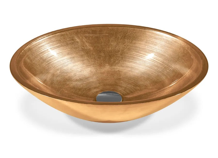 SICIS® Doh Glaswaschbecken Sunset 2 oval in Apricot – Aufsatzwaschbecken 50 × 40 cm aus bleifreiem Glas mit Rigato-Rillenstruktur
