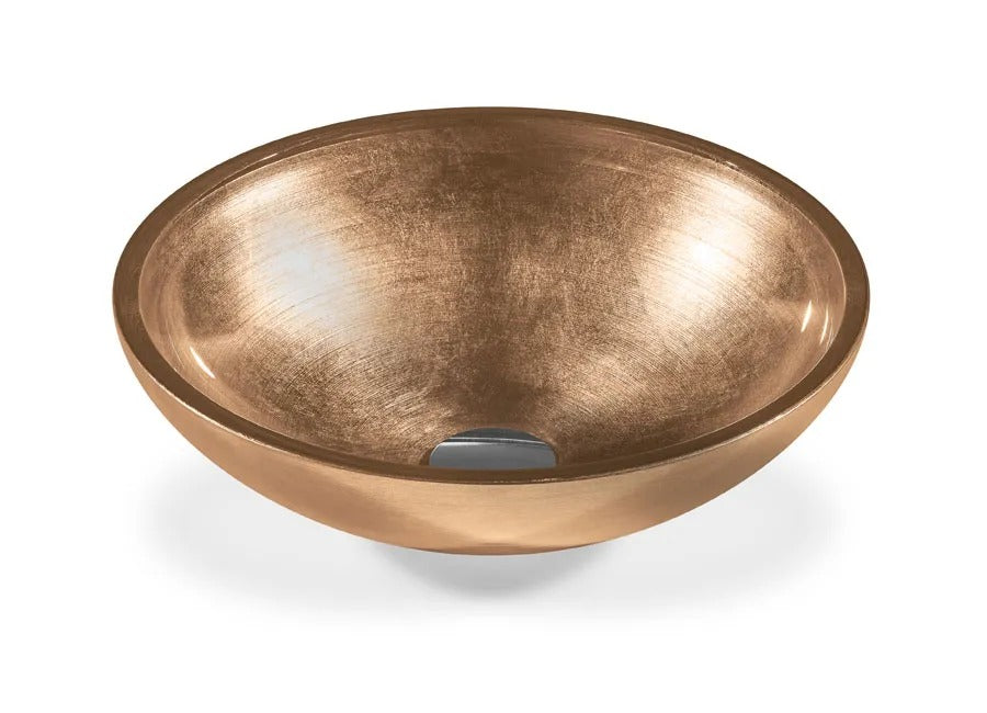 SICIS® Doh Glaswaschbecken Sunset 3 rund in Roségold – Aufsatzwaschbecken Ø 40 cm aus bleifreiem Glas mit Rigato-Rillenstruktur