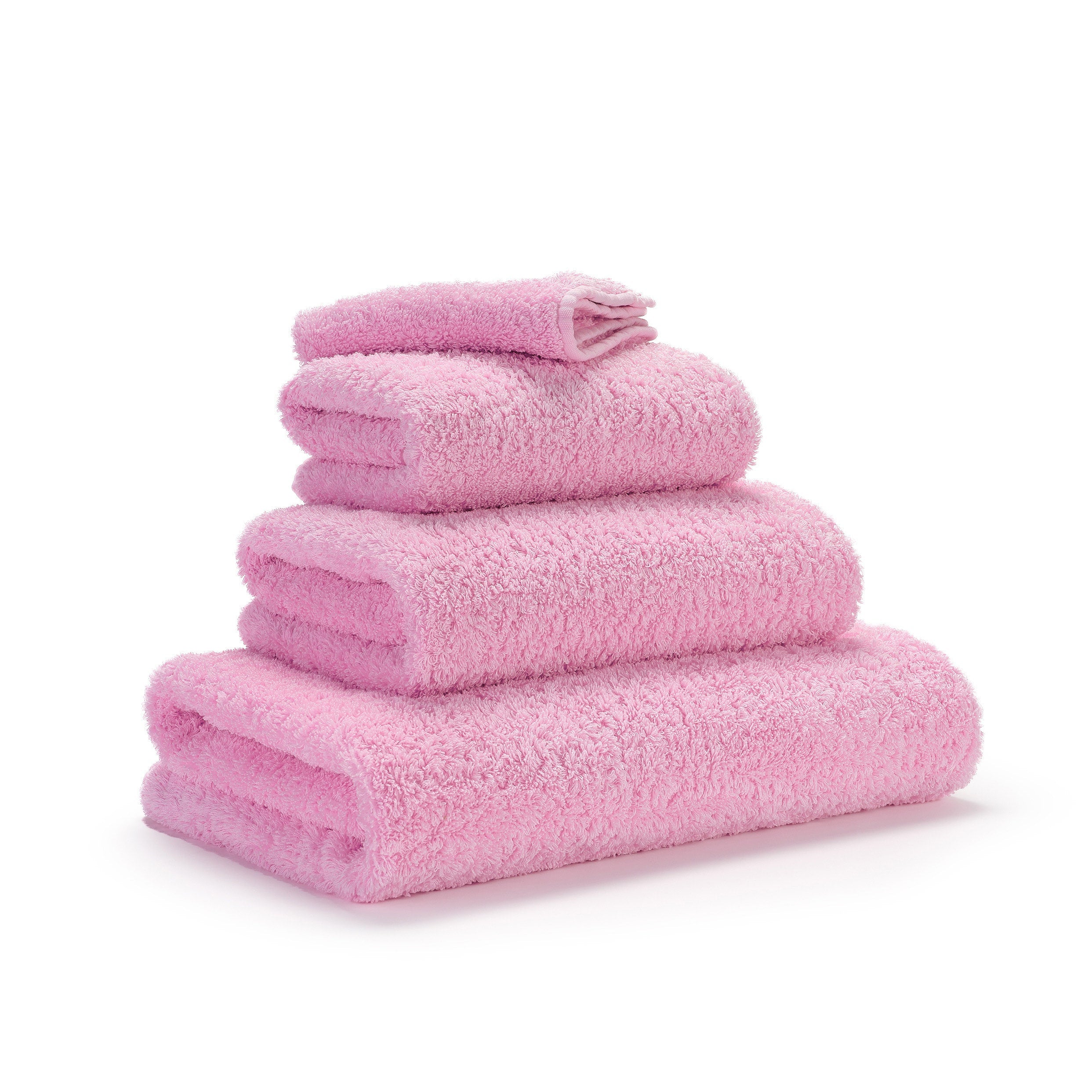 Super Pile Luxus Handtücher in Pink Lady 501 aus Giza 70 Baumwolle – seitlich gestapelt