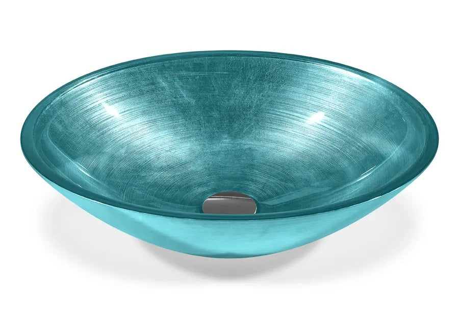 SICIS® Doh Glaswaschbecken Swami 2 oval in Türkis – Aufsatzwaschbecken 50 × 40 cm aus bleifreiem Glas mit Rigato-Rillenstruktur