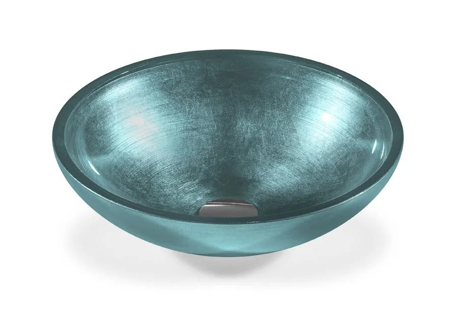 SICIS® Doh Glaswaschbecken Swami 3 rund in Petrol – Aufsatzwaschbecken Ø 40 cm aus bleifreiem Glas mit Rigato-Rillenstruktur
