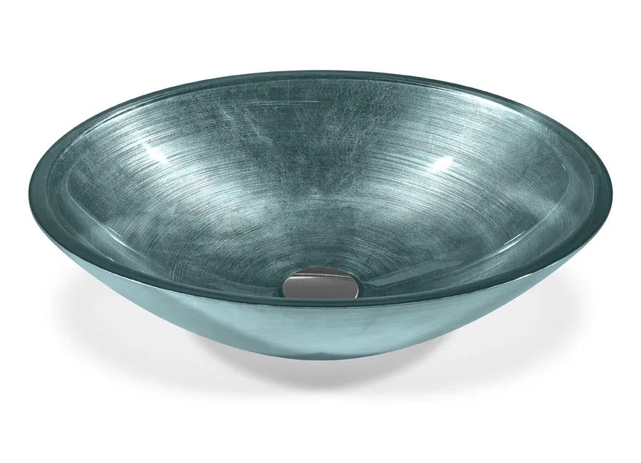 SICIS® Doh Glaswaschbecken Swami oval in Petrol – Aufsatzwaschbecken 50 × 40 cm aus bleifreiem Glas mit Rigato-Rillenstruktur