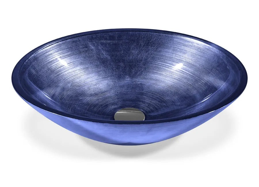 SICIS® Doh Glaswaschbecken Tanzanite 2 oval in Nachtblau – Aufsatzwaschbecken 50 × 40 cm aus bleifreiem Glas mit Rigato-Rillenstruktur