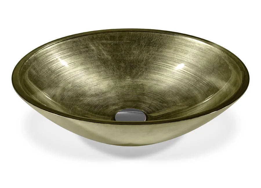 SICIS® Doh Glaswaschbecken Tarianne 2 oval in Olive – Aufsatzwaschbecken 50 × 40 cm aus bleifreiem Glas mit Rigato-Rillenstruktur