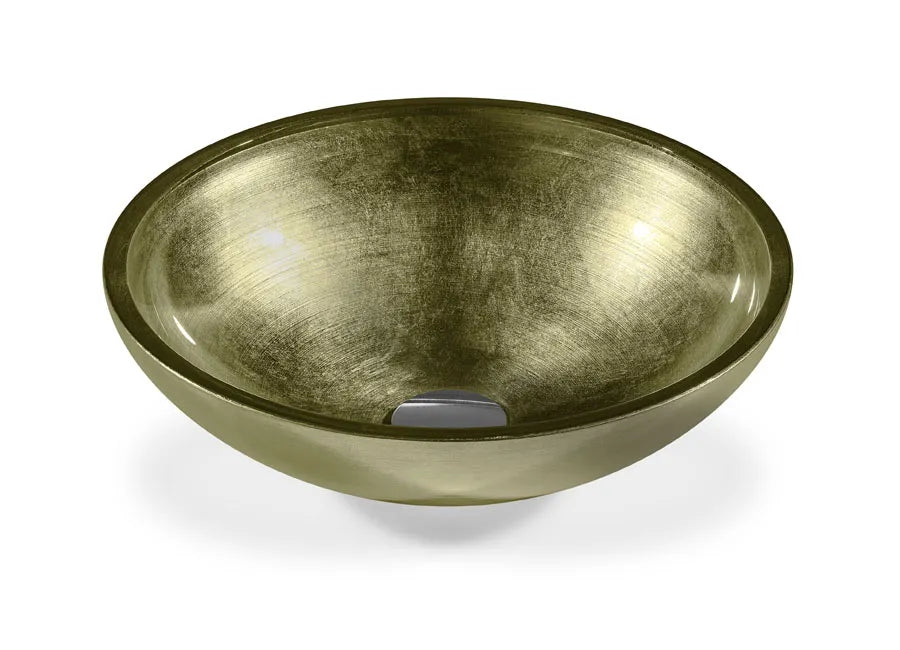 SICIS® Doh Glaswaschbecken Tarianne 2 rund in Olive – Aufsatzwaschbecken Ø 40 cm aus bleifreiem Glas mit Rigato-Rillenstruktur