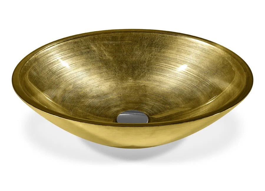 SICIS® Doh Glaswaschbecken Tarianne 3 oval in Gold – Aufsatzwaschbecken 50 × 40 cm aus bleifreiem Glas mit Rigato-Rillenstruktur