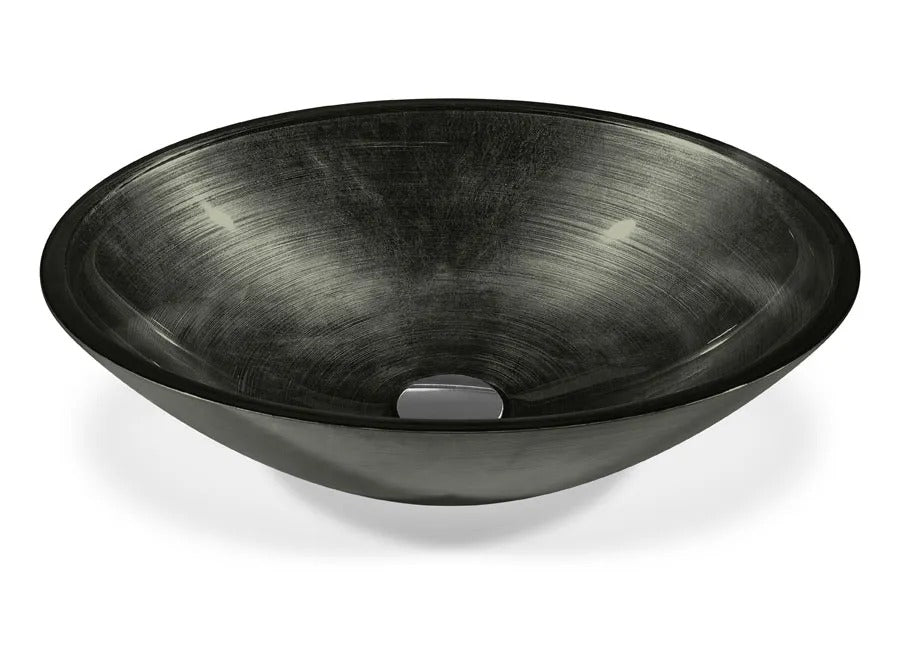 SICIS® Doh Glaswaschbecken Tenval 2 oval in Schwarz – Aufsatzwaschbecken 50 × 40 cm aus bleifreiem Glas mit Rigato-Rillenstruktur