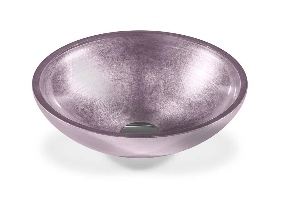 SICIS® Doh Glaswaschbecken Tharsis 2 rund in Flieder – Aufsatzwaschbecken Ø 40 cm aus bleifreiem Glas mit Rigato-Rillenstruktur