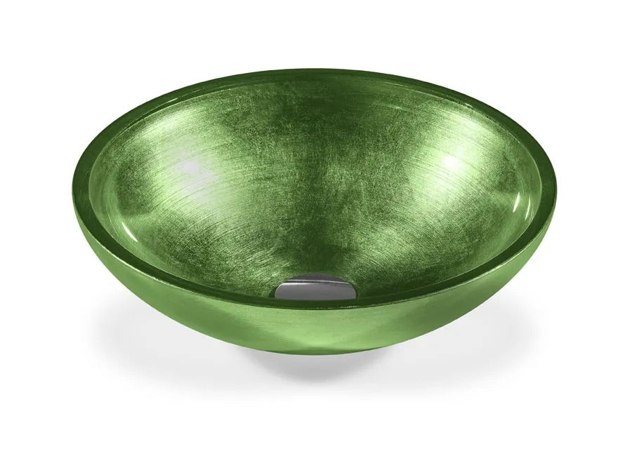 SICIS® Doh Glaswaschbecken Vorgan 2 rund in Grün – Aufsatzwaschbecken Ø 40 cm aus bleifreiem Glas mit Rigato-Rillenstruktur