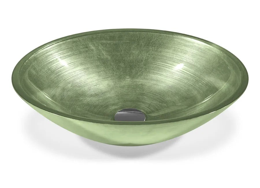 SICIS® Doh Glaswaschbecken Vorgan oval in Salbei – Aufsatzwaschbecken 50 × 40 cm aus bleifreiem Glas mit Rigato-Rillenstruktur