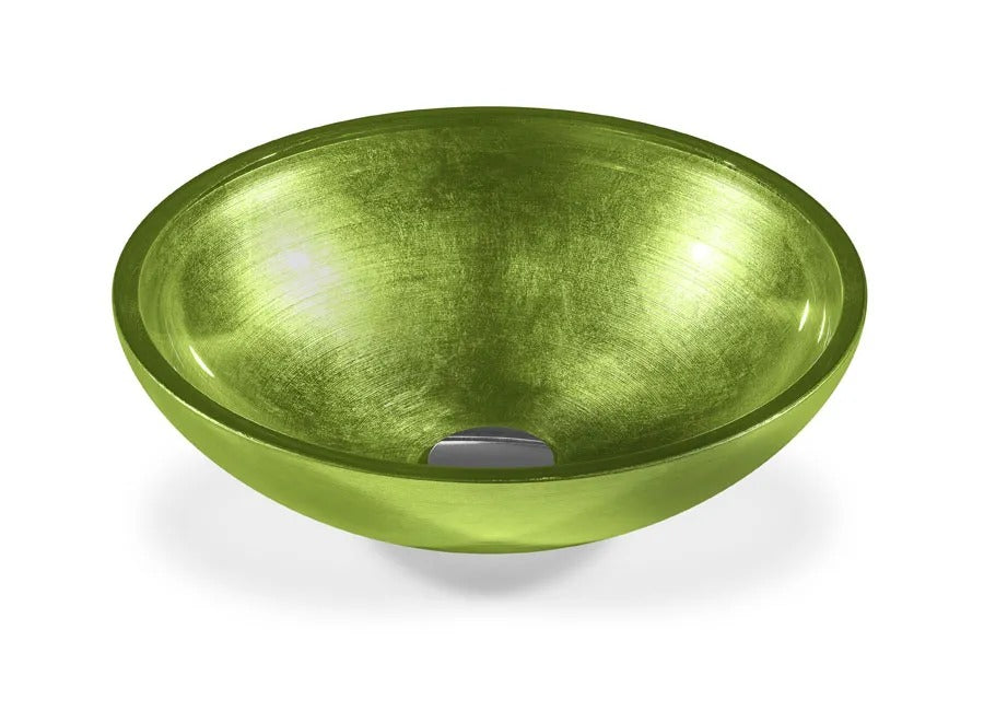 SICIS® Doh Glaswaschbecken Xarena 2 rund in Limette – Aufsatzwaschbecken Ø 40 cm aus bleifreiem Glas mit Rigato-Rillenstruktur