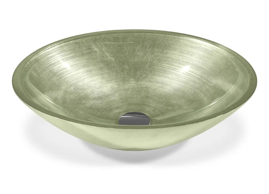 SICIS® Doh Glaswaschbecken Xarena oval in Salbei – Aufsatzwaschbecken 50 × 40 cm aus bleifreiem Glas mit Rigato-Rillenstruktur