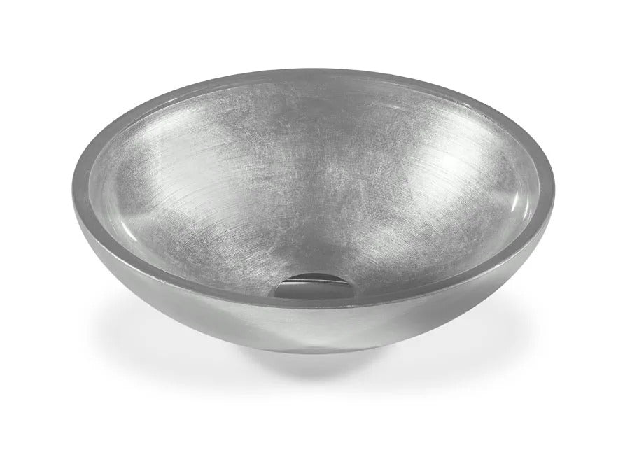 SICIS® Doh Glaswaschbecken Yannal 2 rund in Silber – Aufsatzwaschbecken Ø 40 cm aus bleifreiem Glas mit Rigato-Rillenstruktur