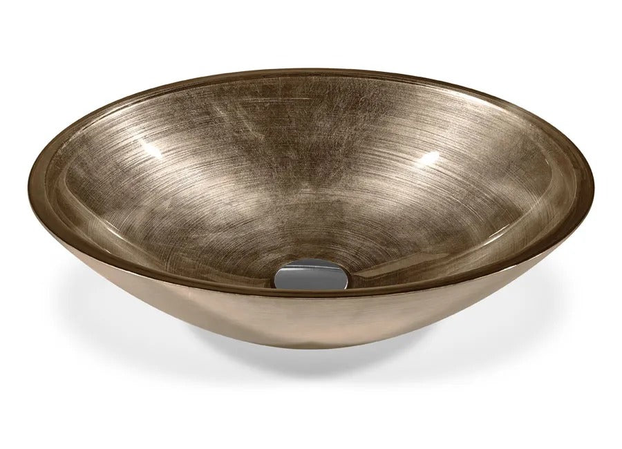 SICIS® Doh Glaswaschbecken Zorat 2 oval in Bronze – Aufsatzwaschbecken 50 × 40 cm aus bleifreiem Glas mit Rigato-Rillenstruktur