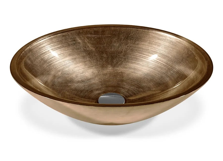 SICIS® Doh Glaswaschbecken Zorat oval in Bronze – Aufsatzwaschbecken 50 × 40 cm aus bleifreiem Glas mit Rigato-Rillenstruktur