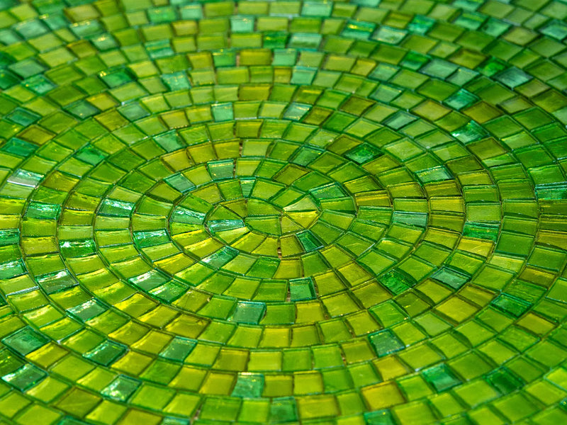 Mosaic gradient Jade Garden of green glass mosaics by SICIS® in grass green, lime green and pistachio – hand-laid, at Tiamont