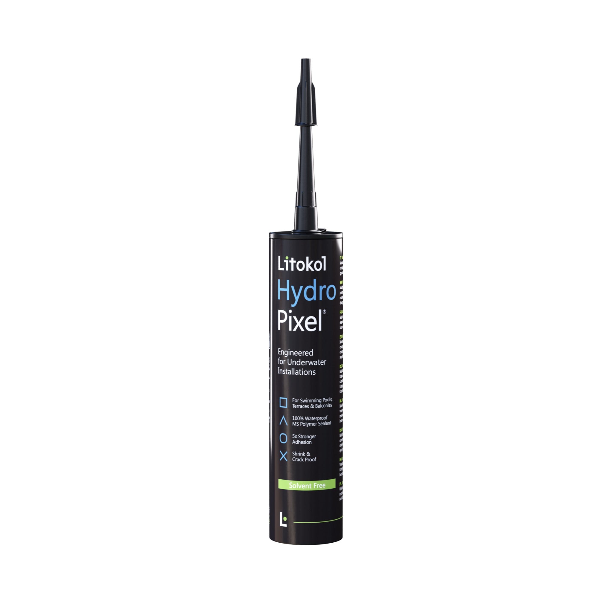 Litokol HydroPixel Dichtstoff in der schwarzen Kartusche, 12× 290 ml, für ca. 93 lfm Fuge, jetzt bei Tiamont bestellen