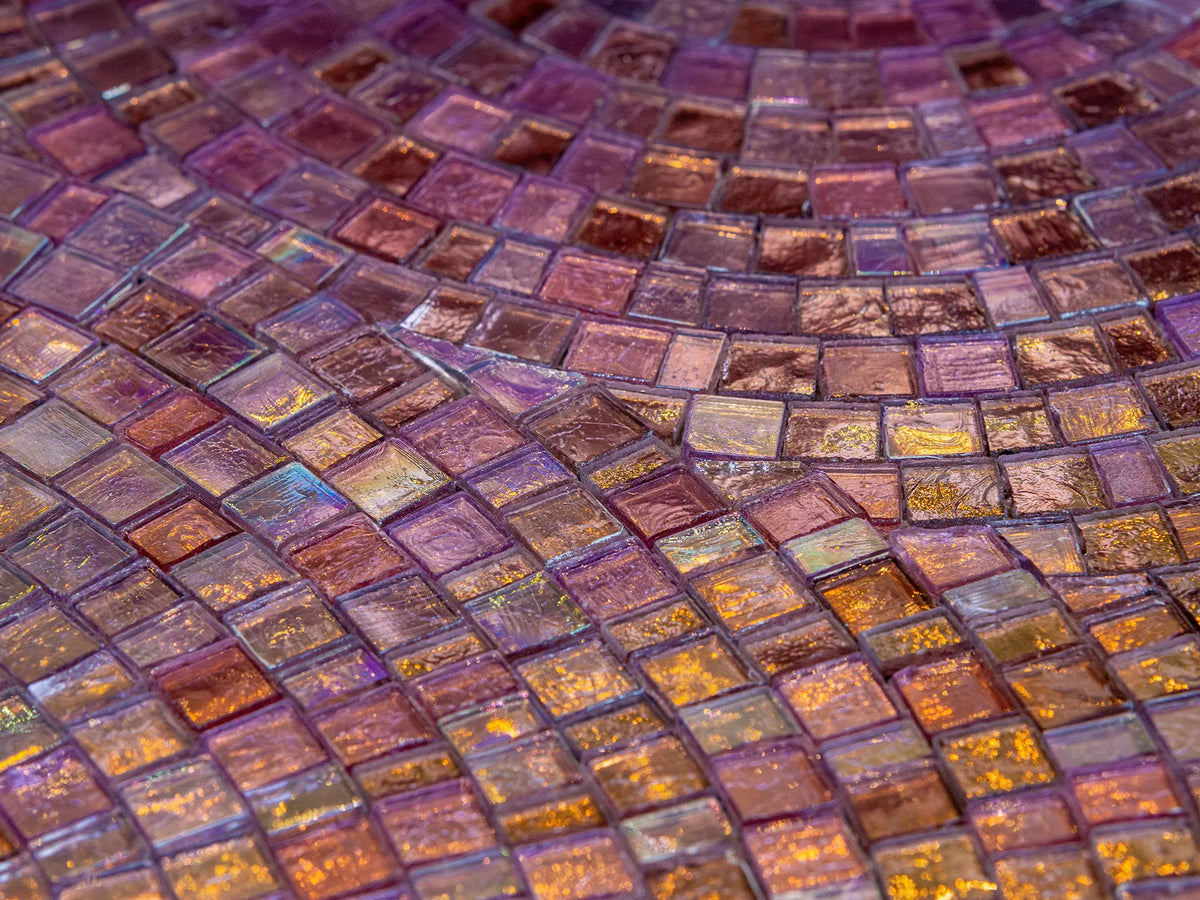 Mosaic gradient Purple Evening Glow of purple glass mosaics by SICIS® in plum, mauve, lavender and lilac – hand-laid, at Tiamont