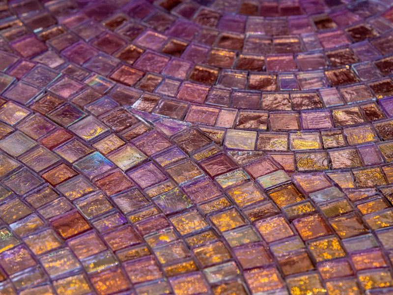 Mosaic gradient Purple Evening Glow of purple glass mosaics by SICIS® in plum, mauve, lavender and lilac – hand-laid, at Tiamont