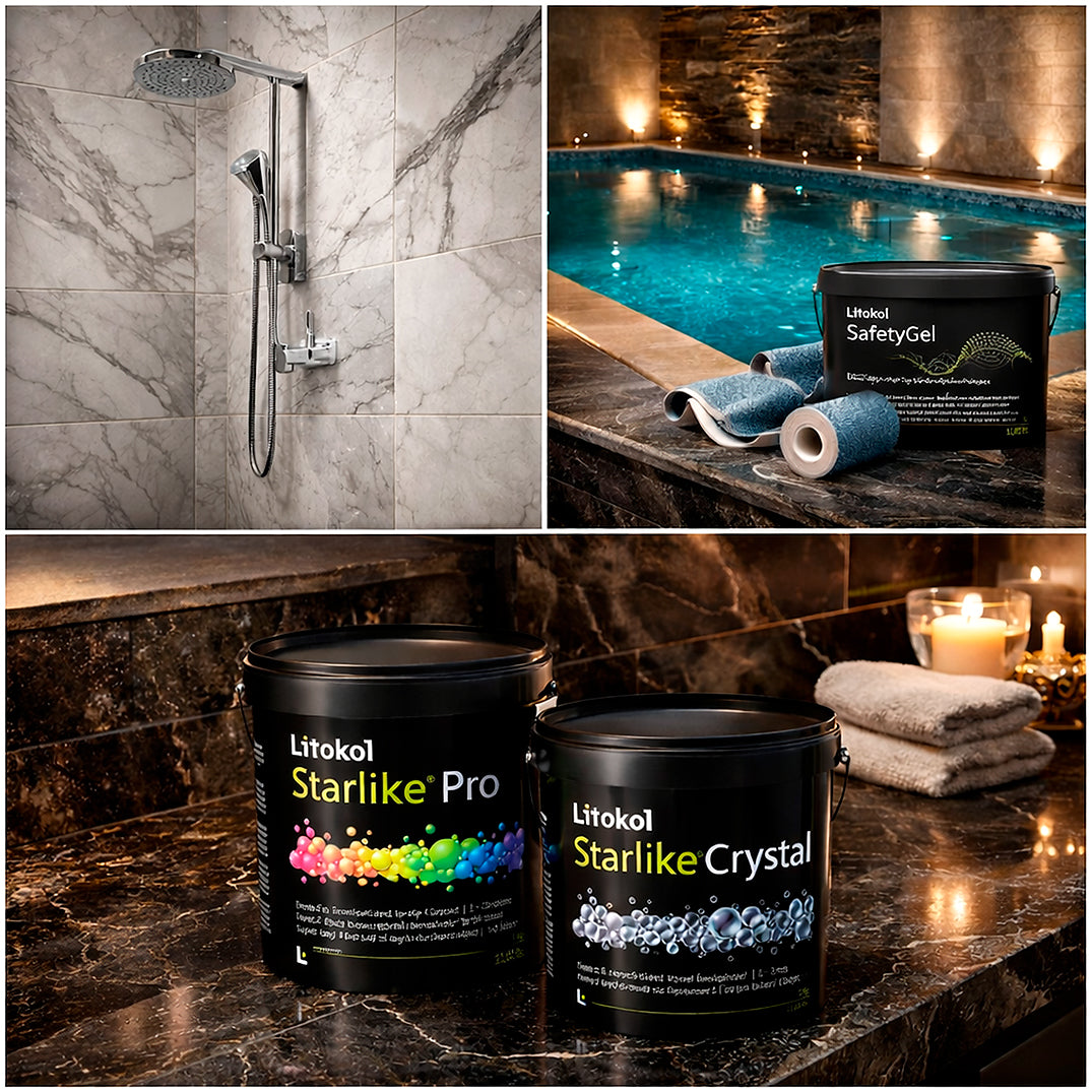 LITOKOL® Fugen und Abdichtungssysteme wie Starlike® EVO und Starlike® PRO premium Epoxidharz Fugenmörtel sind ab sofort erhältlich im Tiamont Online Shop für edles Baddesign.