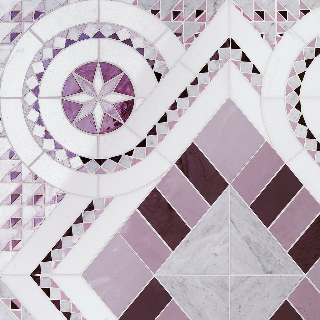 SICIS® Cosmati Pink: white marble with pink and violet mosaic ornaments