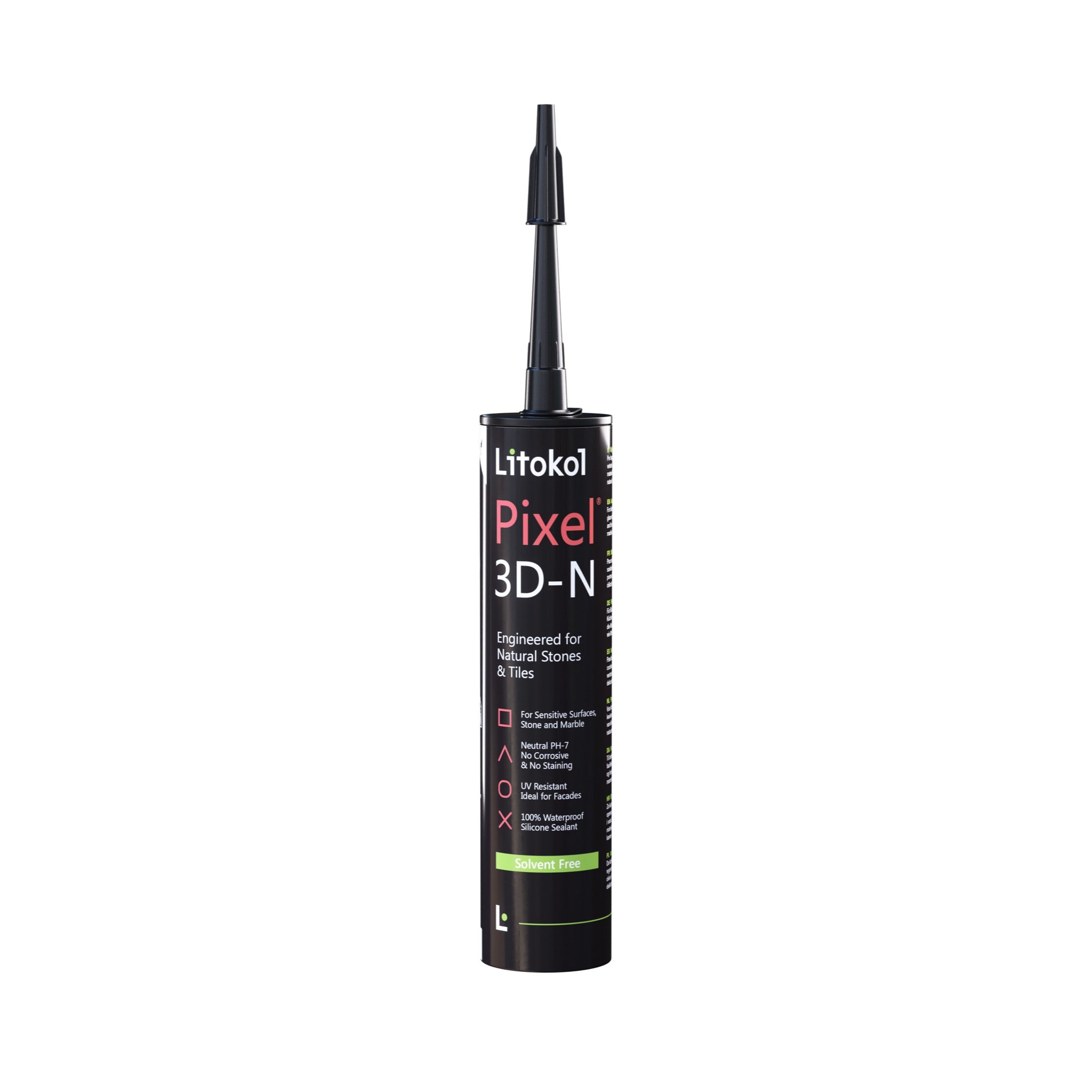 Litokol Pixel 3D-N Silikon in der schwarzen Kartusche, 12× 300 ml, für ca. 96 lfm Fuge, jetzt bei Tiamont bestellen