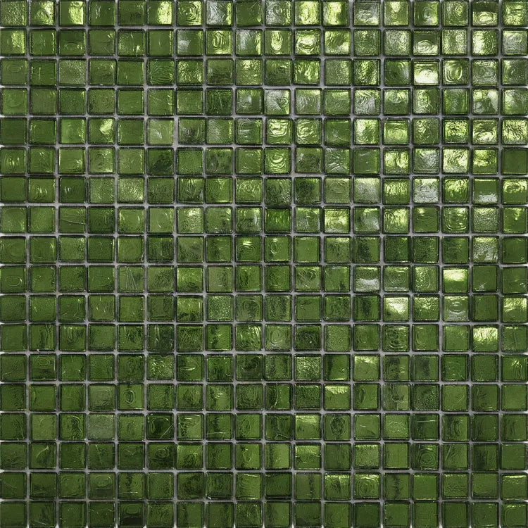 SICIS® Colibrì glass mosaic Sevalnim 2 in moss green – 15 × 15 mm mosaic tile in a 2 m² pack at Tiamont