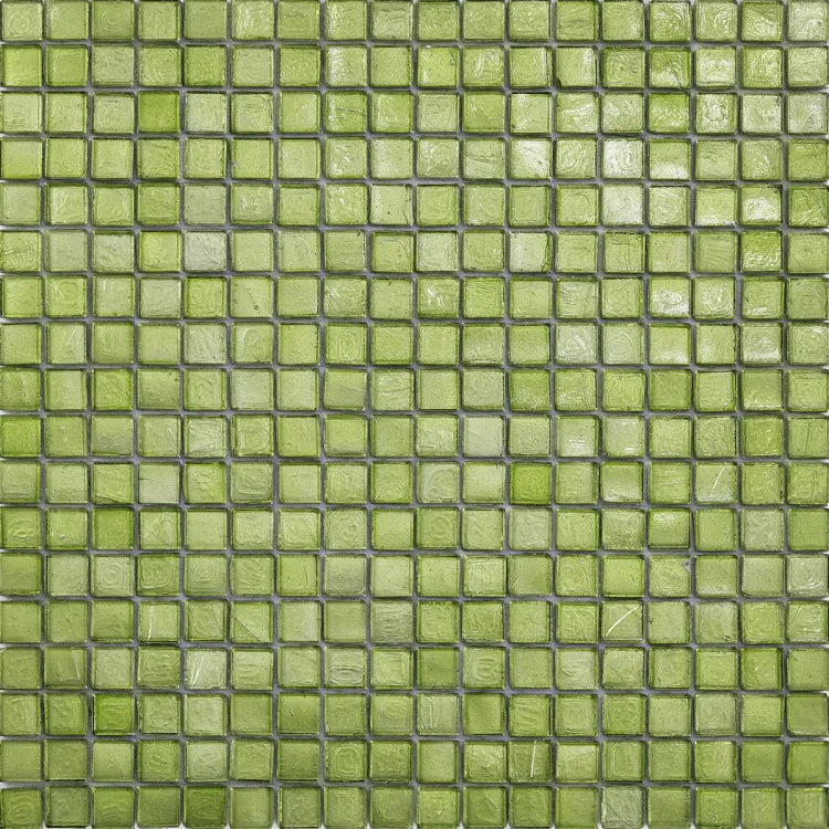 SICIS® Colibrì glass mosaic Xarena 2 in lime green – 15 × 15 mm mosaic tile in a 2 m² pack at Tiamont