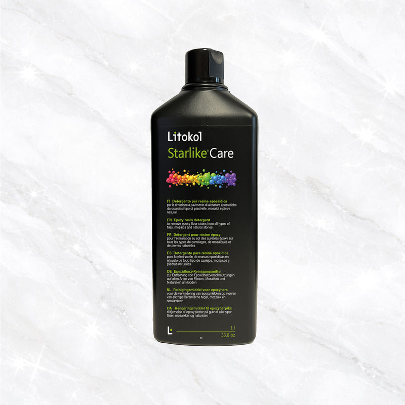 Litokol Starlike® Care Epoxy Reiniger für Fliesen Naturstein und Mosaik. Ideal zur Reinigung nach dem Verfugen, löst Epoxidharz Rückstände und pflegt empfindliche Oberflächen. Jetzt bei Tiamont entdecken.